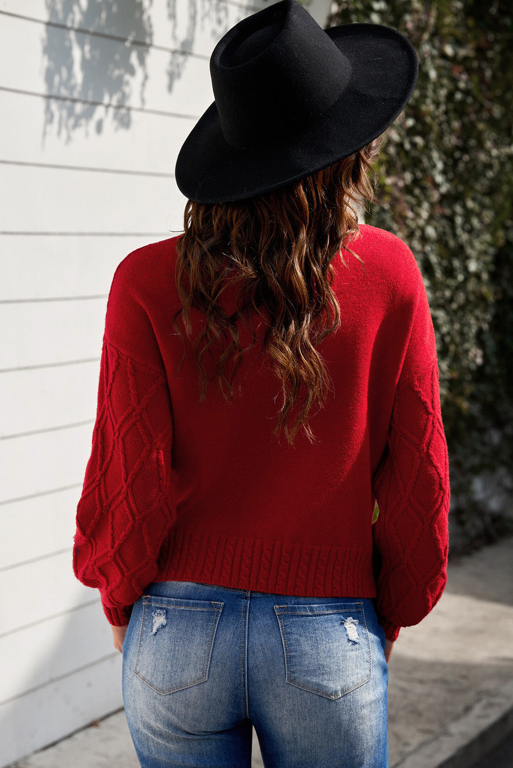Cable-Knit Dropped Shoulder Sweater