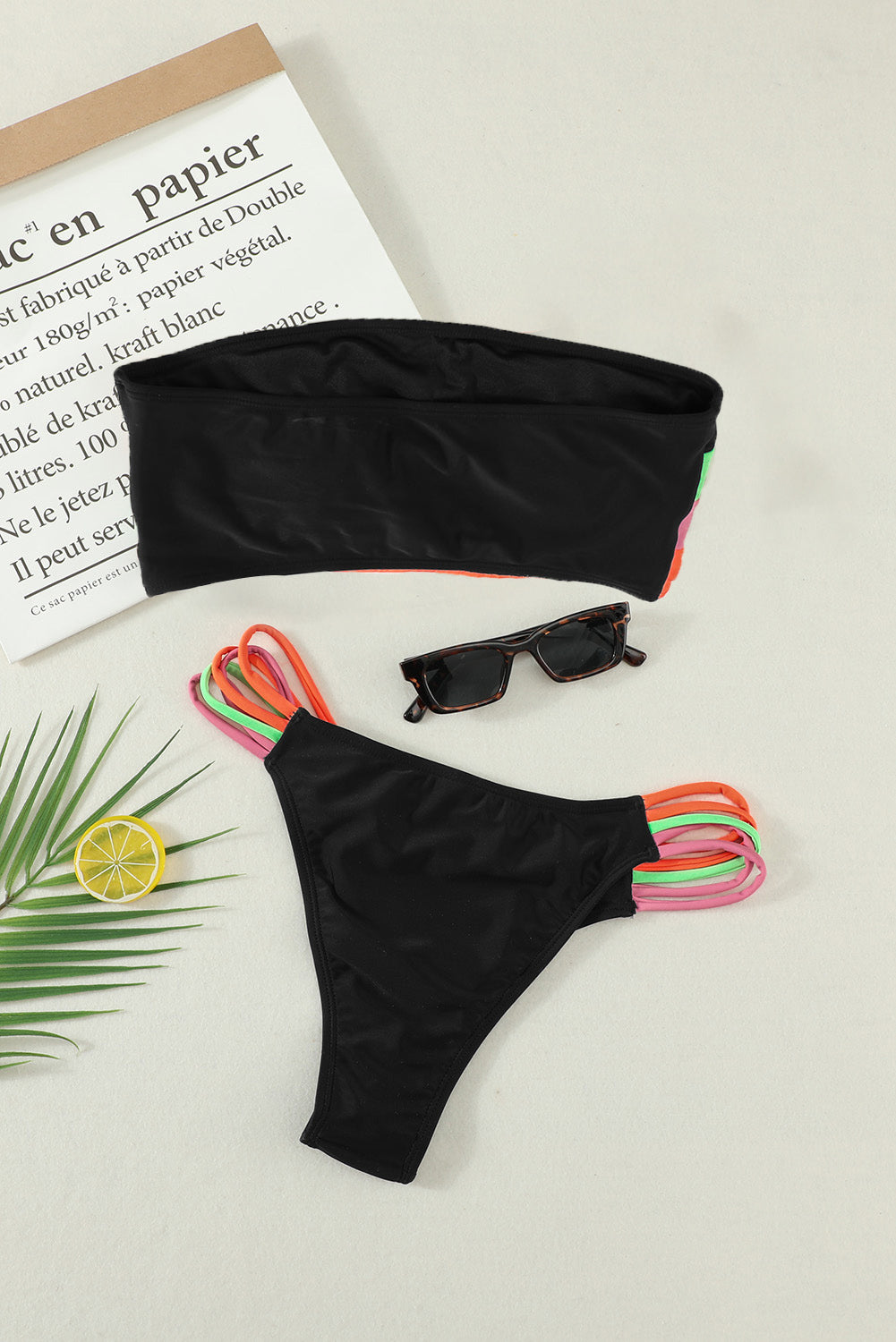 Multicolor Stripe Strapless Bikini Set
