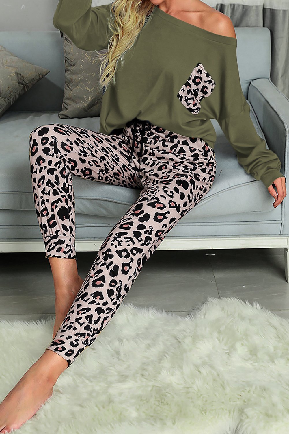 Long Sleeve Leopard Pants Loungewear Set Long Sleeve Leopard Pants Loungewear Set - M&R CORNERLoungewear M&R CORNER Green / S