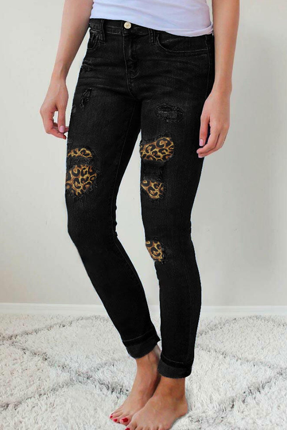 Leopard Patch Skinny Jeans Leopard Patch Skinny Jeans - M&R CORNERJeans M&R CORNER