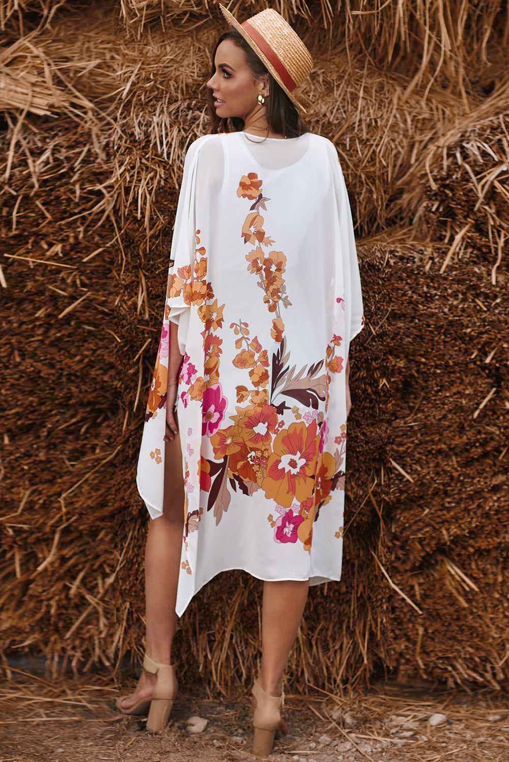Printed Open Front Dolman Sleeve Kimono