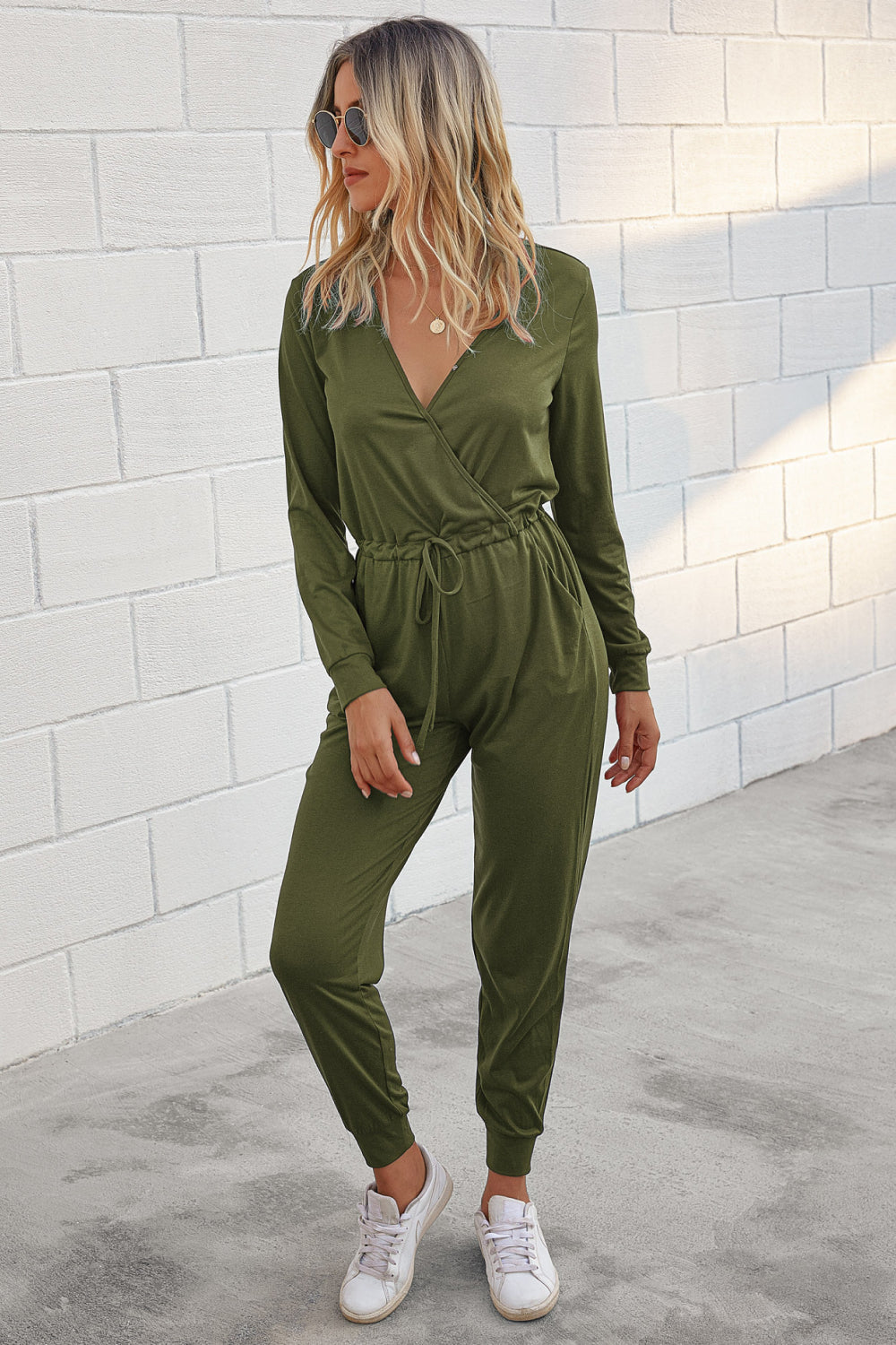 Surplice Neck Tapered Leg Jumpsuit