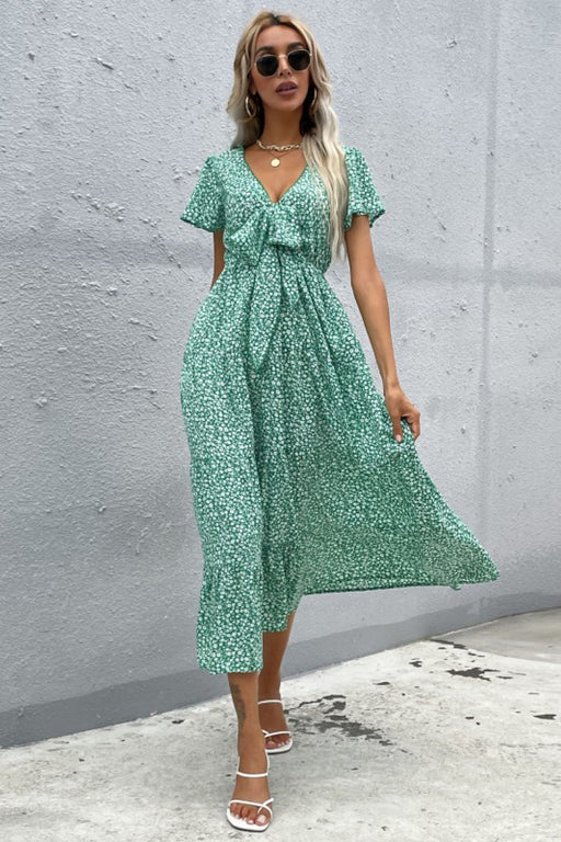 Floral Butterfly Sleeve Midi Dress Floral Butterfly Sleeve Midi Dress - M&R CORNER Trendsi Green / S