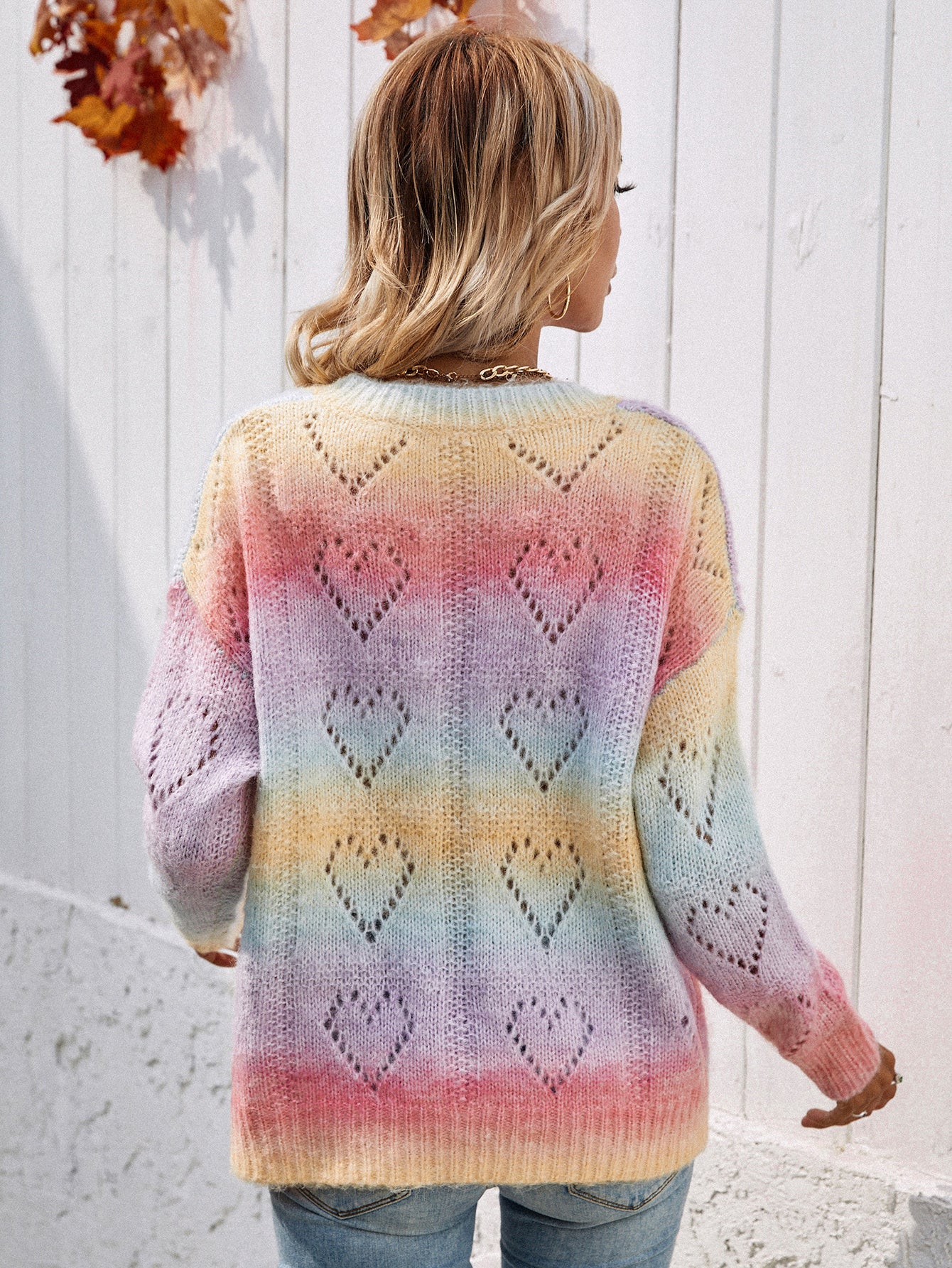 Gradient Stripes V-Neck Pullover Sweater
