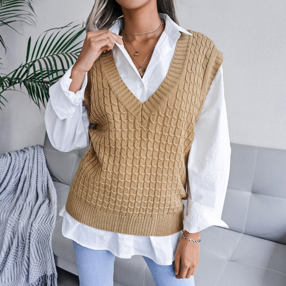 Cable-Knit Capped Sleeve Sweater Vest