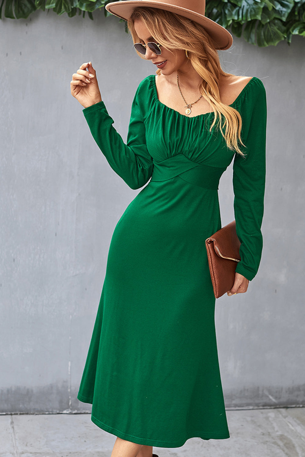 Tie Back Ruched Long Sleeve Dress
