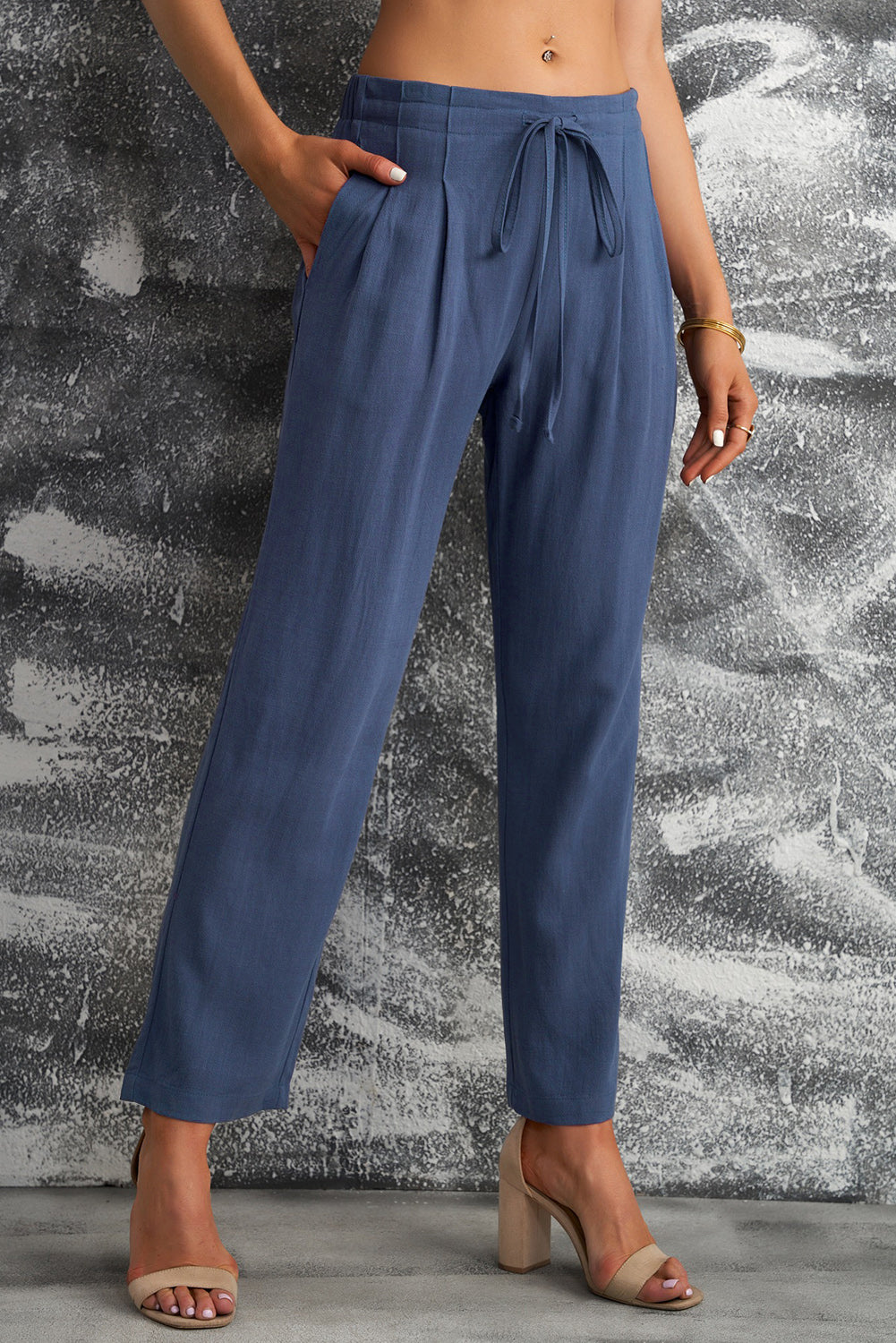 Drawstring Elastic Waist Straight Leg Pants