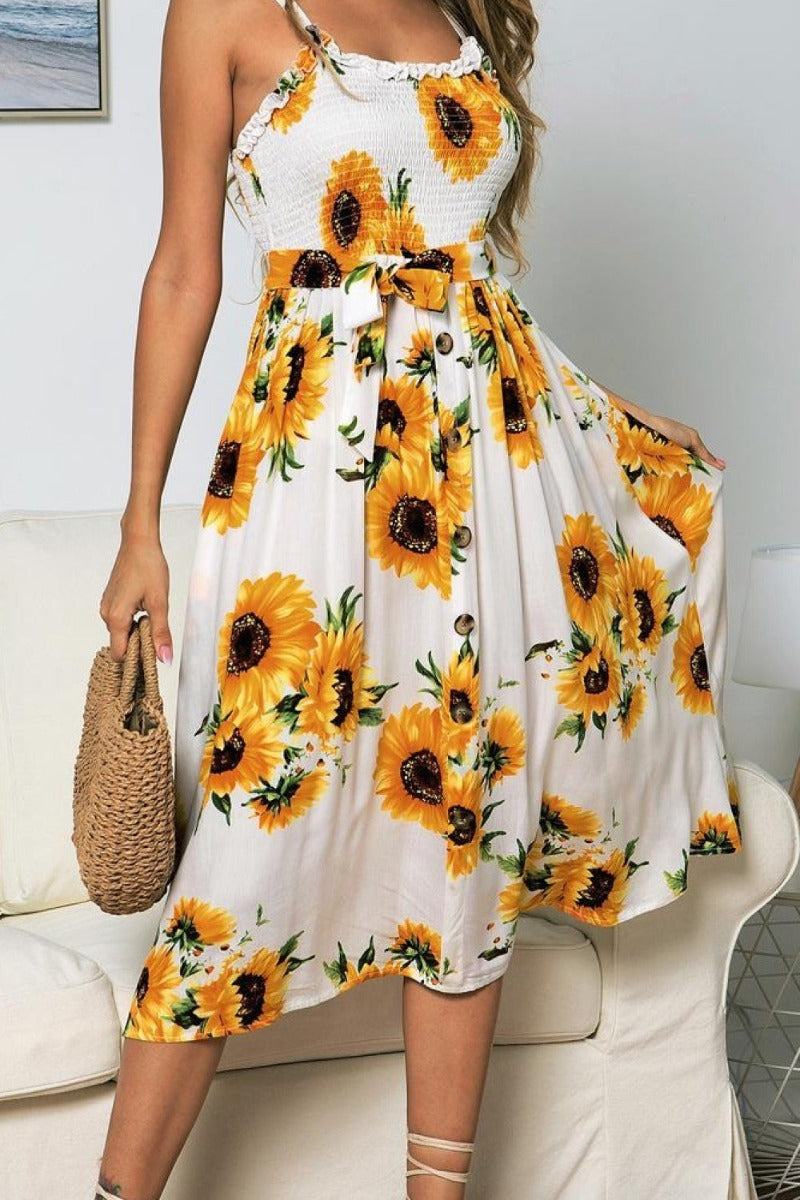 Floral Shirred Sleeveless Dress
