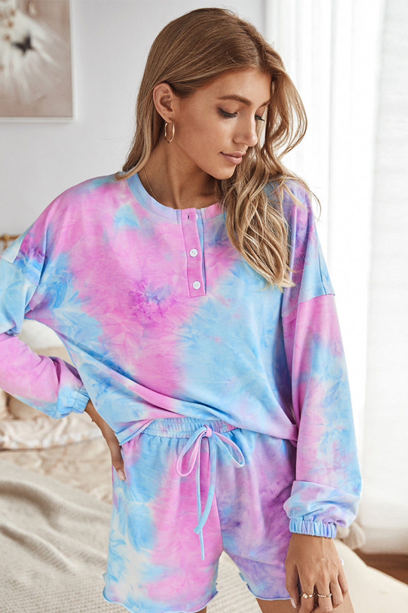 Tie Dye Long Sleeve Top and Shorts Lounge Set