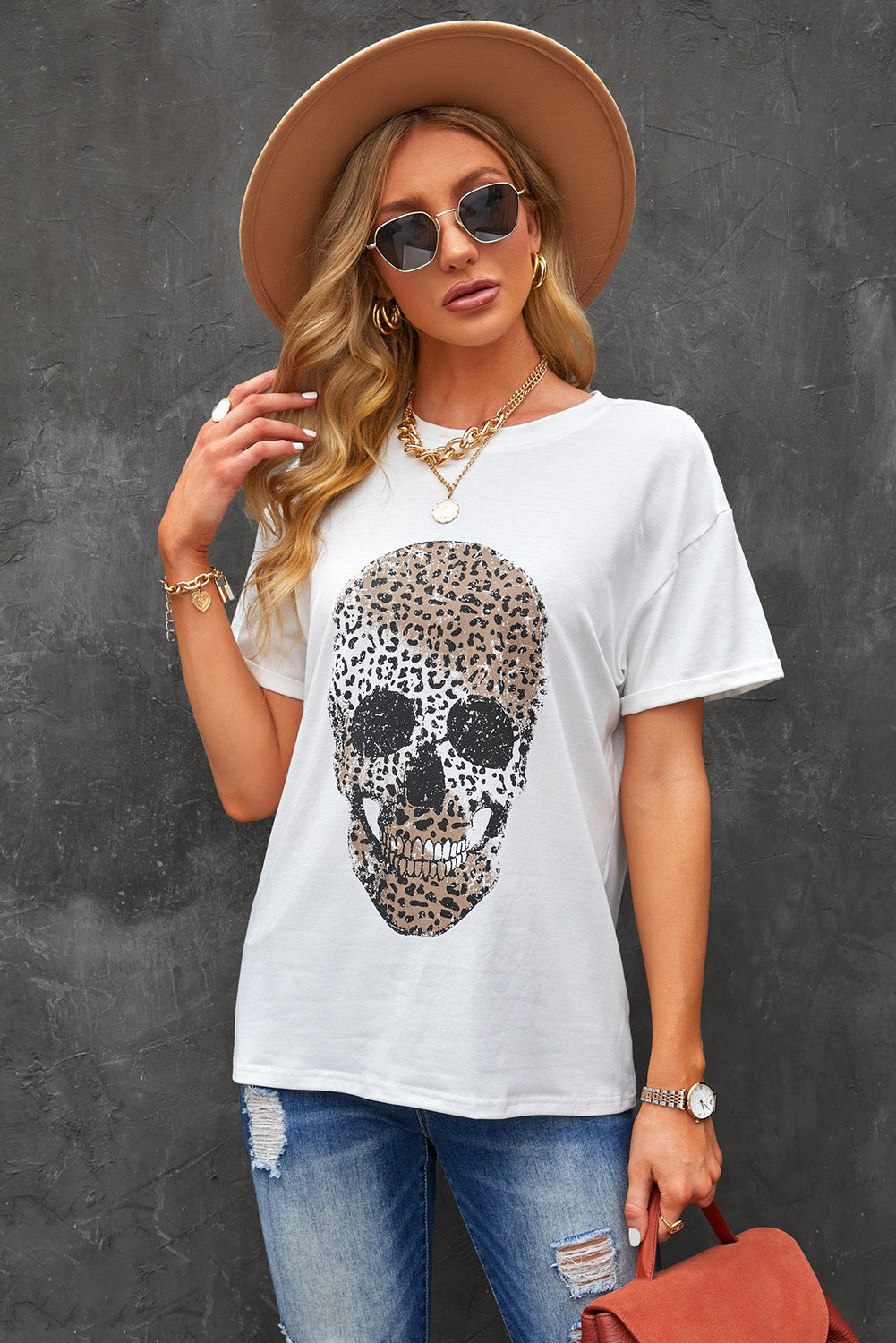 Leopard Skull Graphic Tee Shirt