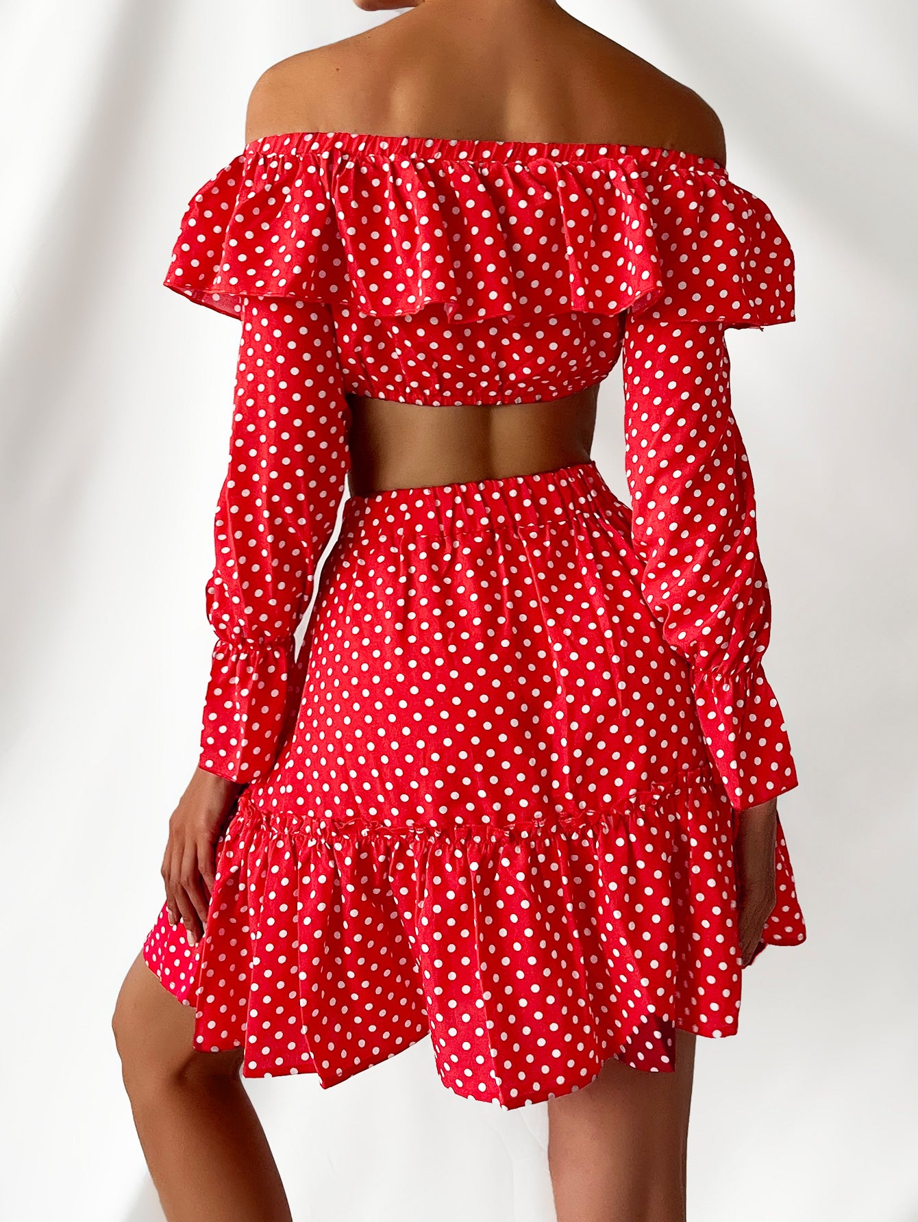 Printed Off-Shoulder Top and Tiered Skirt Set