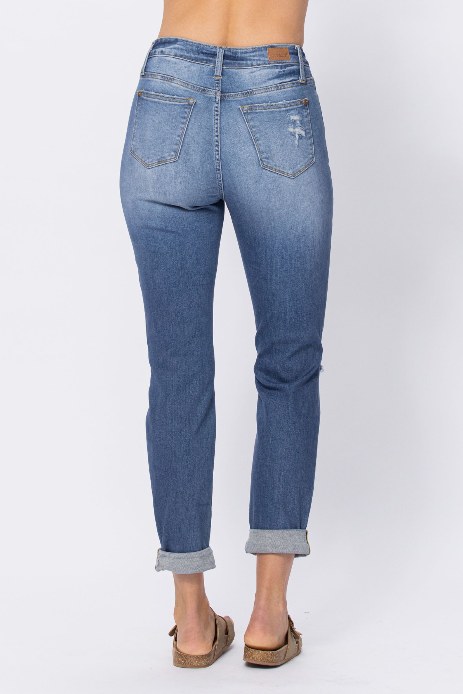 Judy Blue Mid Rise Cuffed Distressed Jeans Judy Blue Mid Rise Cuffed Distressed Jeans - M&R CORNER Trendsi