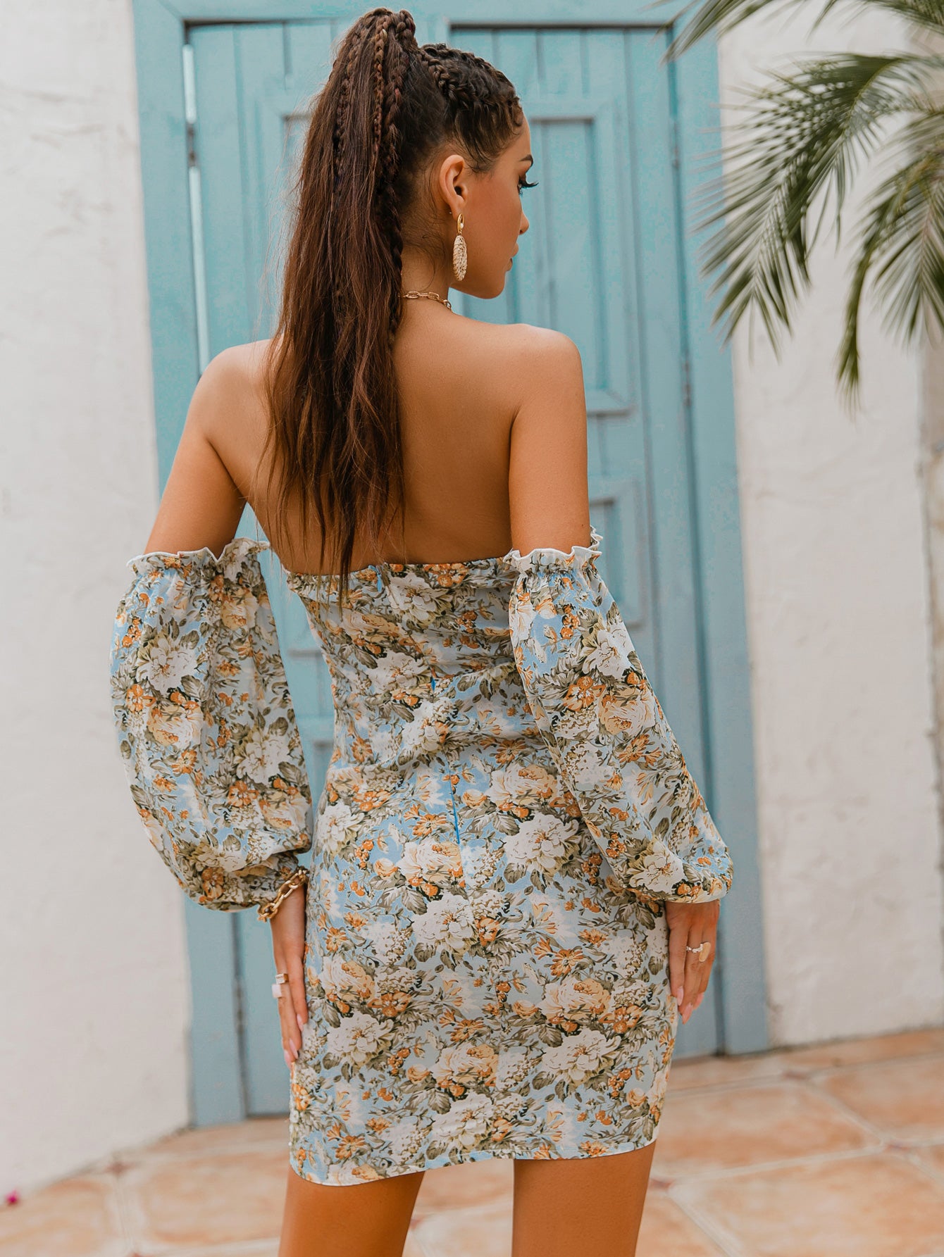 Floral Off-Shoulder Ruched Mini Dress