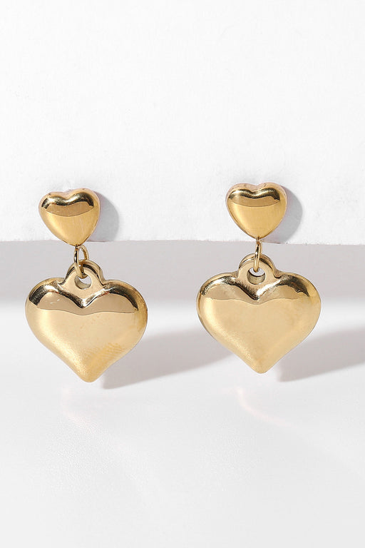 14K Gold Plated Double Heart Stud Earrings 14K Gold Plated Double Heart Stud Earrings - M&R CORNER Trendsi Gold / One Size
