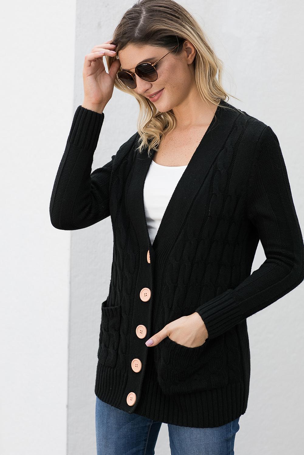 Cable-Knit V-Neck Cardigan Sweater