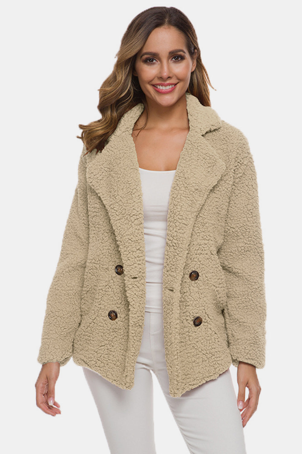 Hand Pocket Double Breasted Teddy Coat