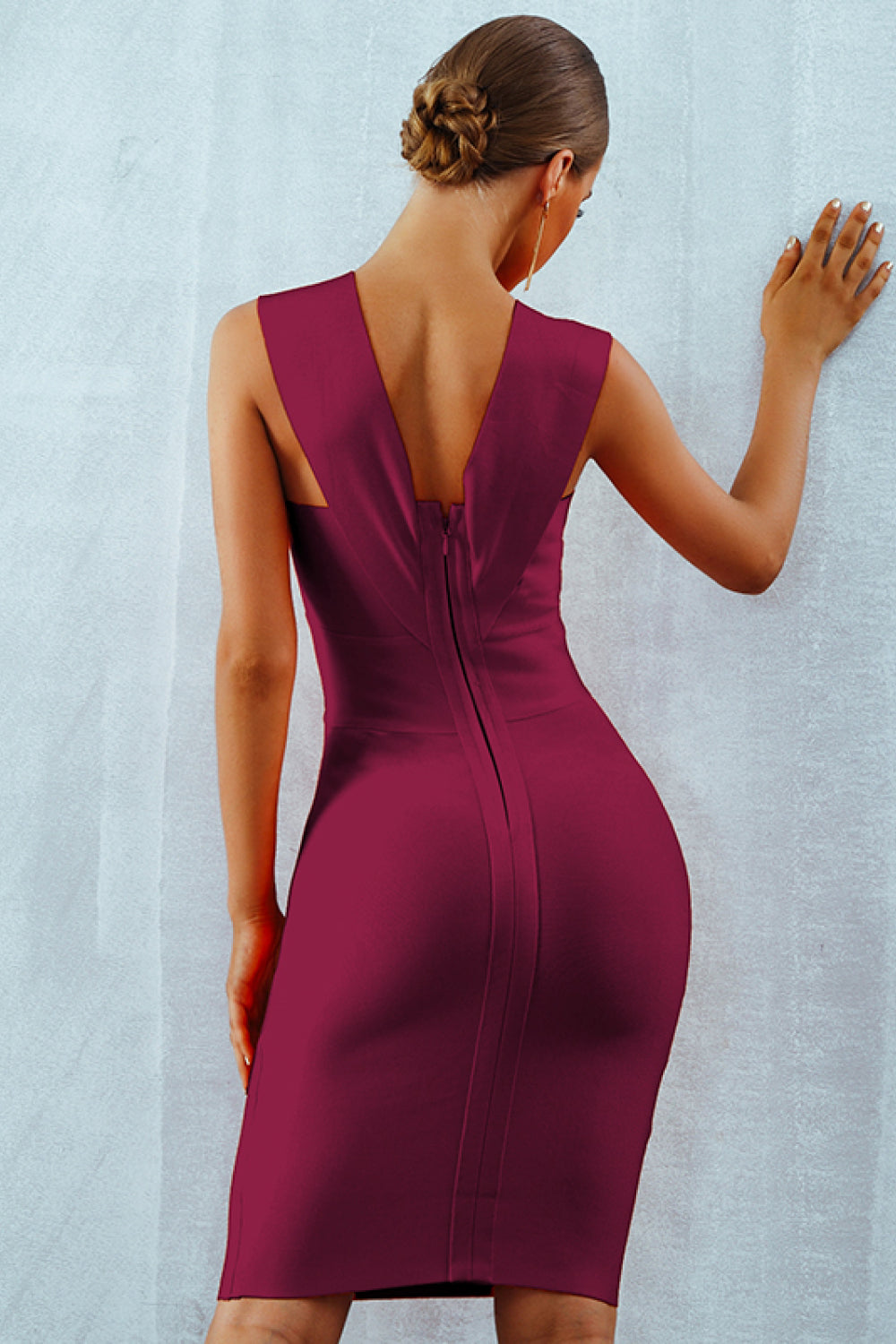 Solid Color  Deep V-Neck Tight Dress