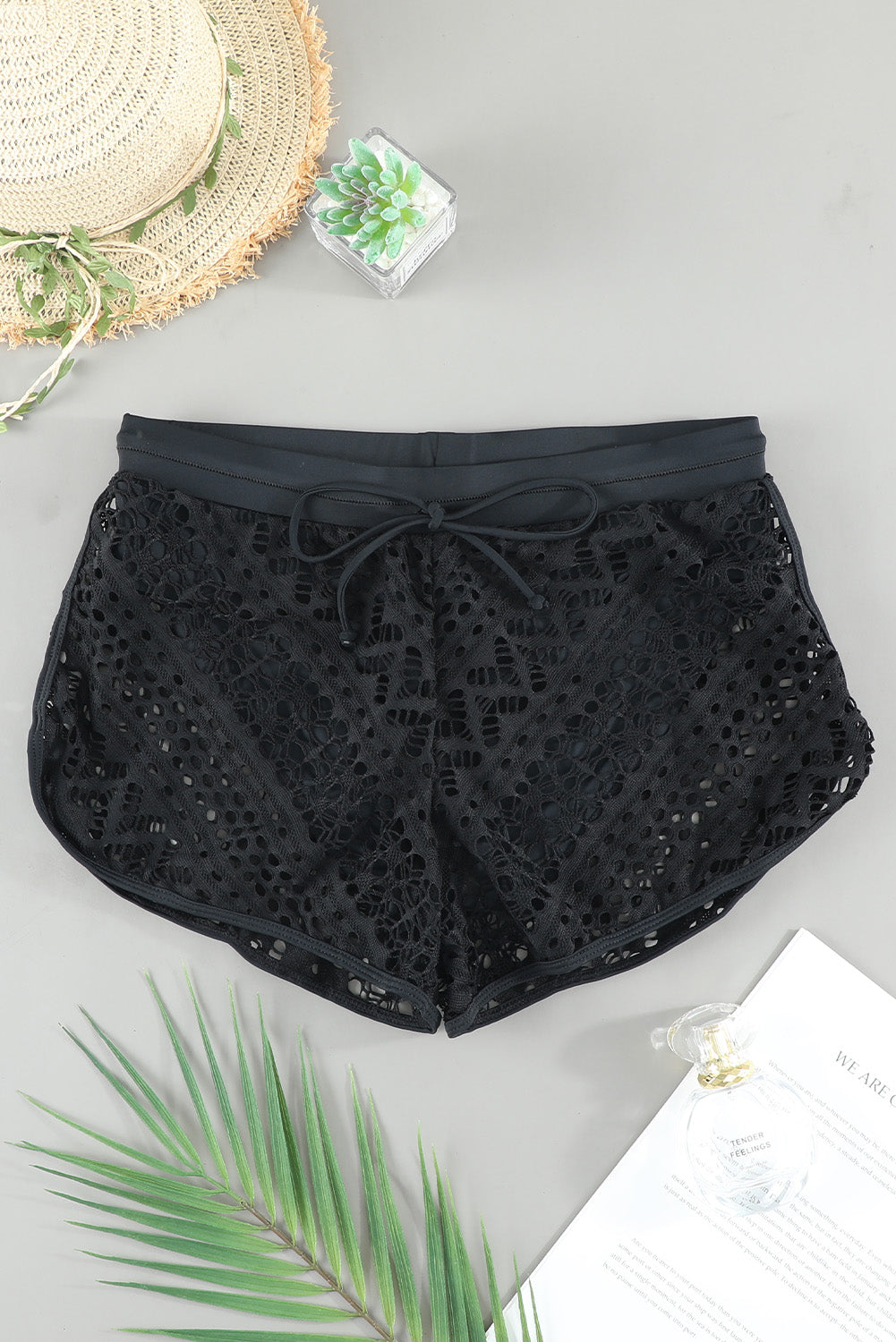 Lace Overlay Drawstring Swim Short