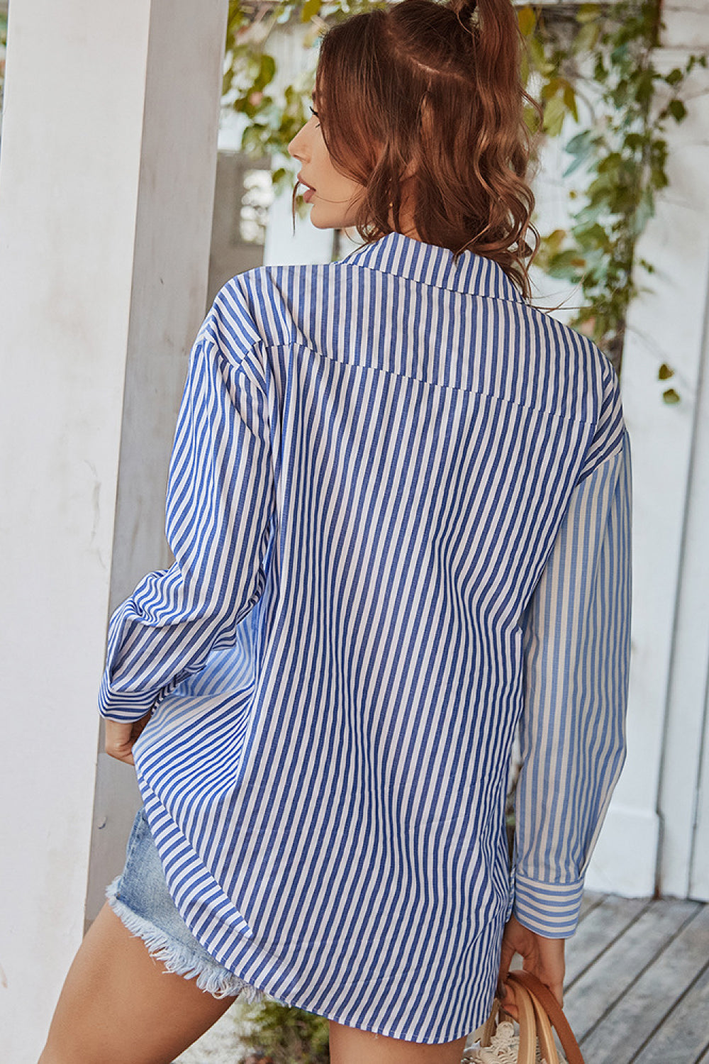 Vertical Stripes Button Down Shirt with Pocket Vertical Stripes Button Down Shirt with Pocket - M&R CORNER Trendsi