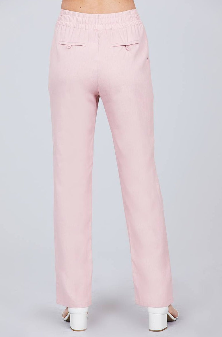 Waist Elastic W/drawstring Long Linen Pants