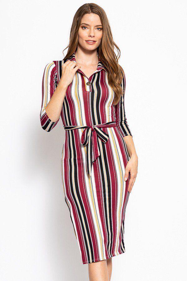 Stripes Print Midi Tee Dress