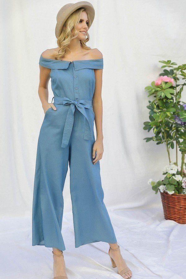 Fold-over Collar Palazzo Jumpsuit