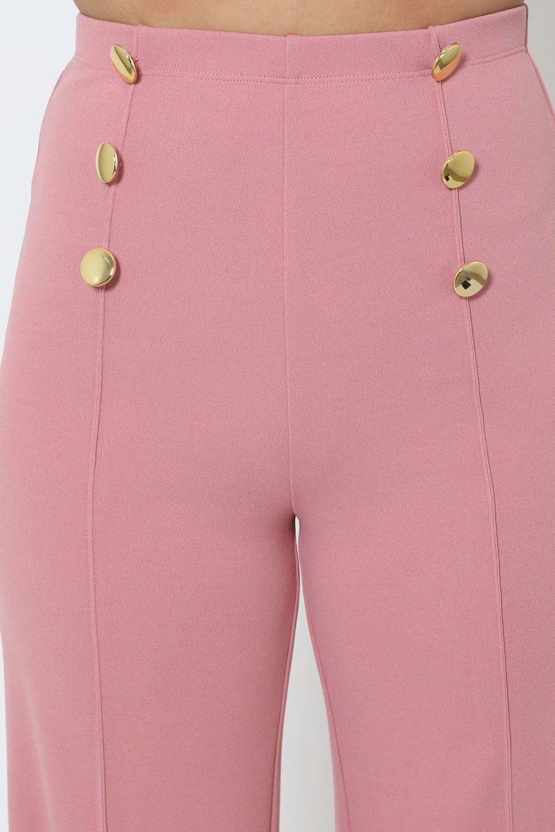 High-waist Crepe Pants With Buttons High-waist Crepe Pants With Buttons - M&R CORNER M&R CORNER