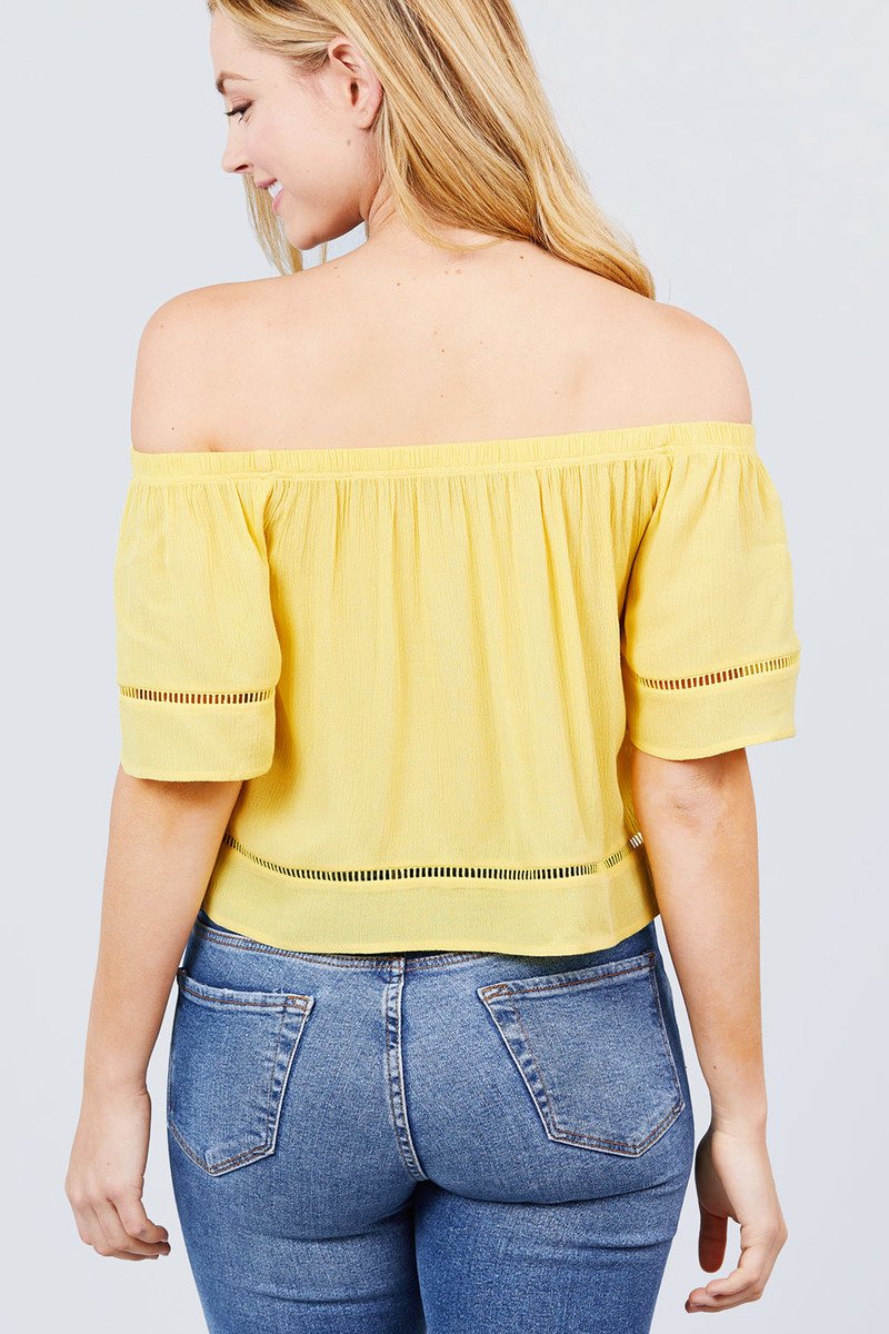 Elbow Sleeve Off The Shoulder Lace Trim Woven Top