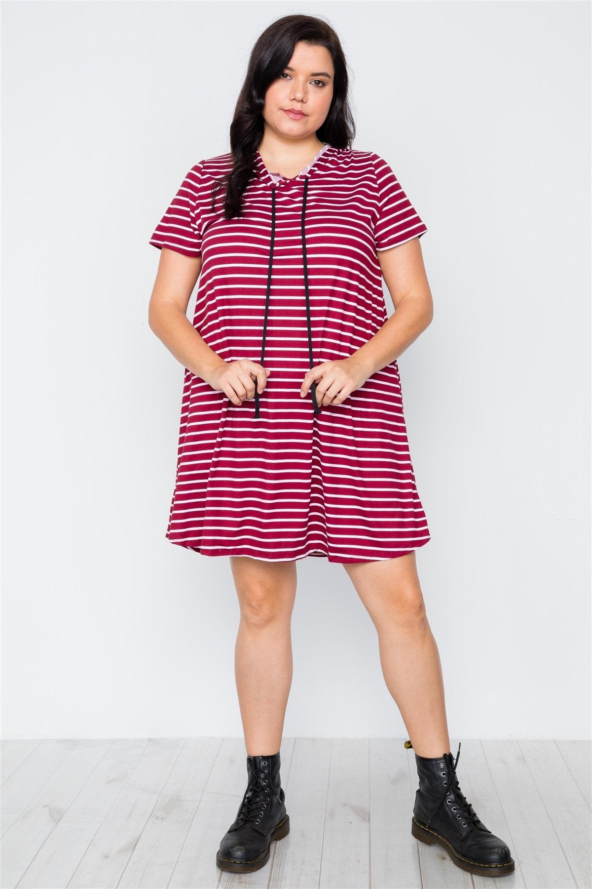 Stripe Hooded Shirt Mini Dress