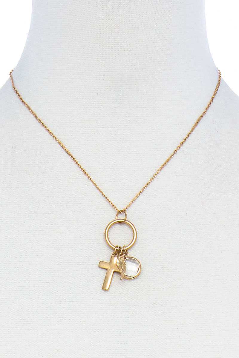 Fashion Chic Cross And Leaf Pendant Necklace