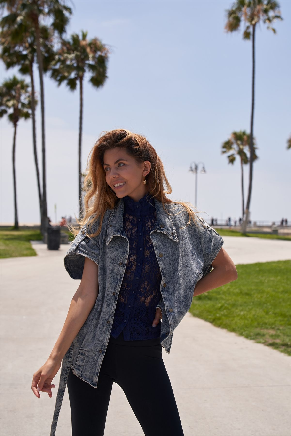 Mock-neck Sheer Button Down Lace Top