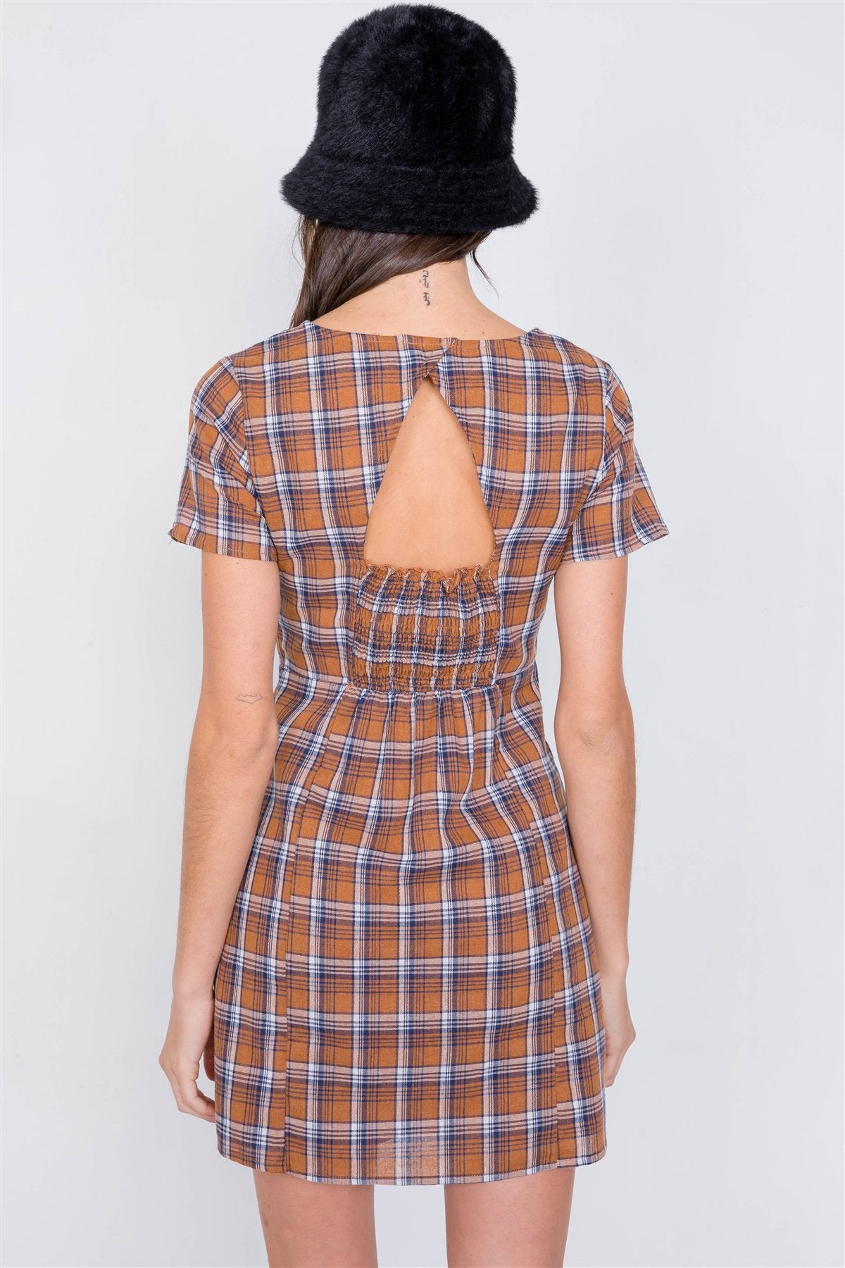 <transcy>Mini-robe vintage à carreaux et rayures</transcy>