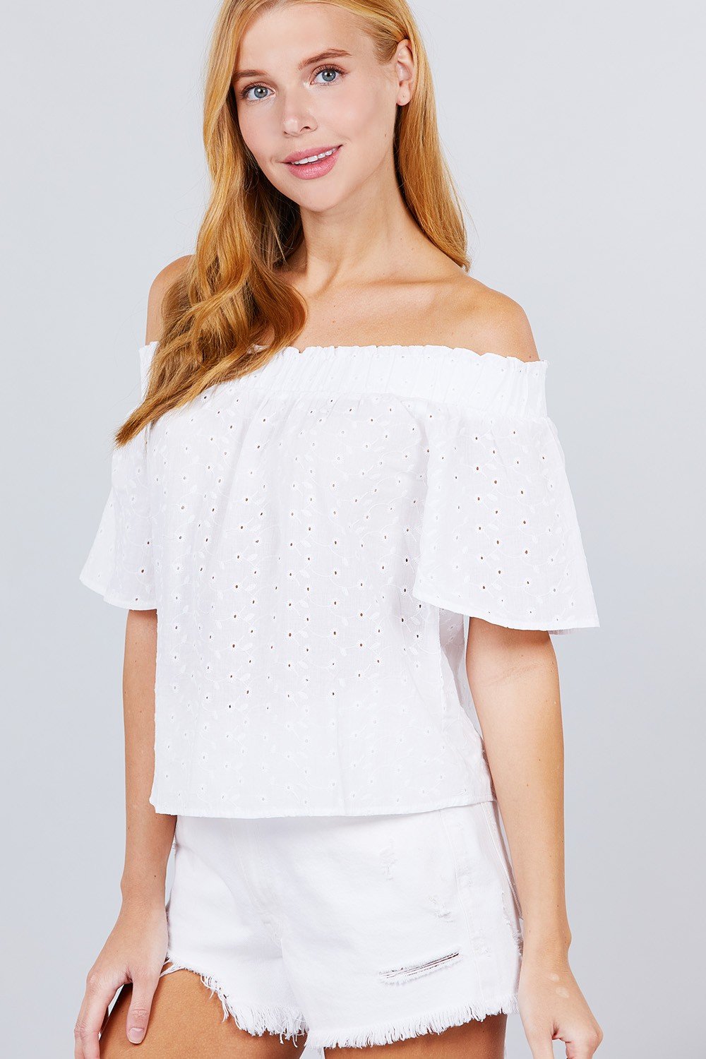 Off The Shoulder Eyelet Woven Top