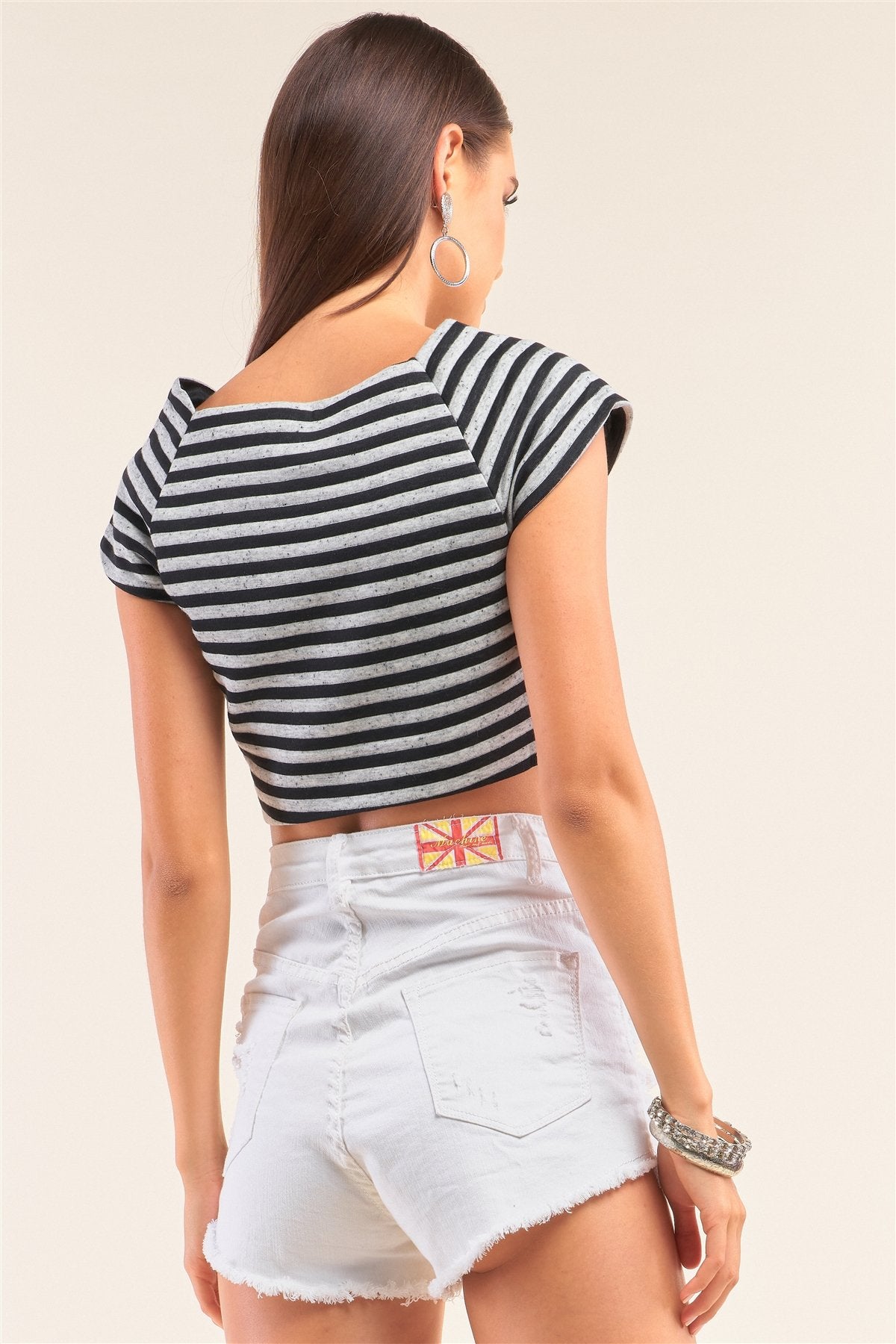 Striped Square Neck Cropped Top