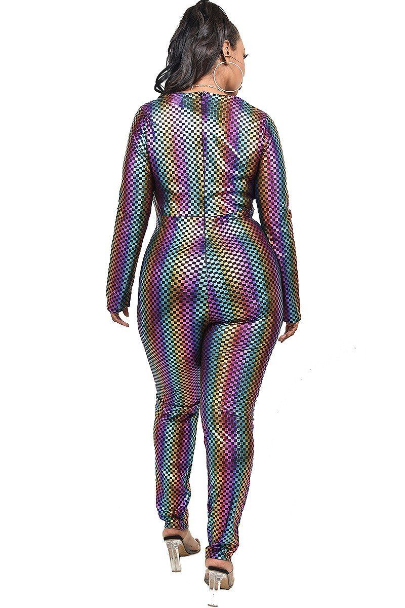 Sequin Striped Surplice Jumpsuit