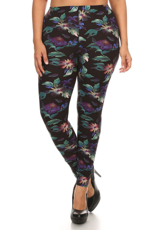 Plus Size Print, Full Length Leggings In A Slim Fitting Style With A Banded High Waist. Plus Size Print, Full Length Leggings In A Slim Fitting Style With A Banded High Waist. - M&R CORNER M&R CORNER