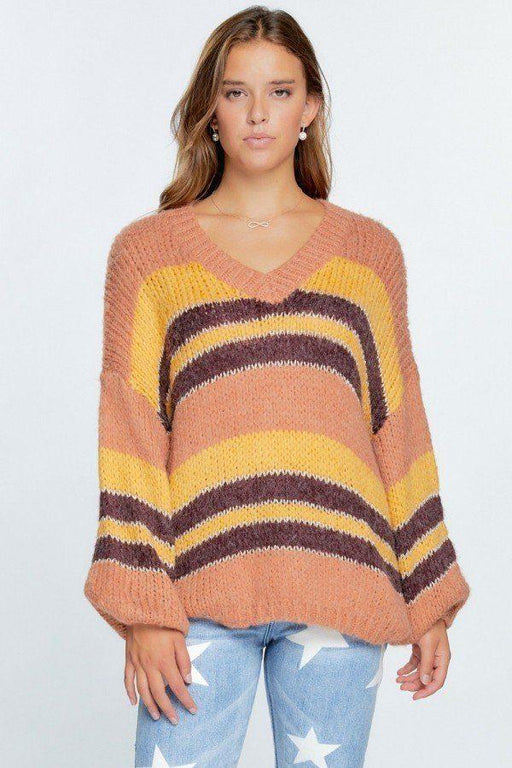 V-neck Cozy Thick Knit Stripe Pullover Sweater V-neck Cozy Thick Knit Stripe Pullover Sweater - M&R CORNER M&R CORNER