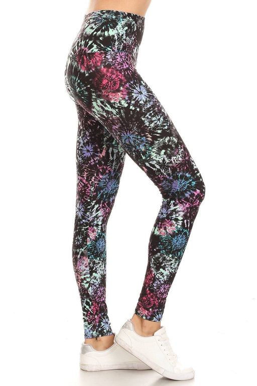 5-inch Long Yoga Style Banded Lined Tie Dye Printed Knit Legging With High Waist. 5-inch Long Yoga Style Banded Lined Tie Dye Printed Knit Legging With High Waist. - M&R CORNER M&R CORNER