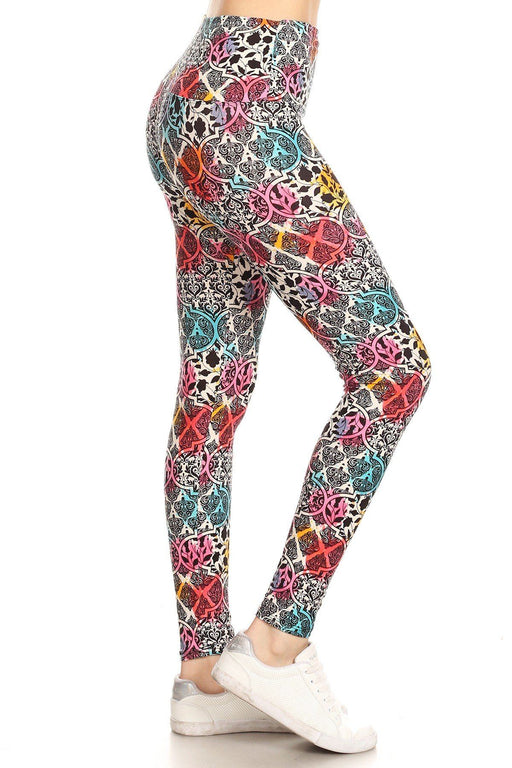 5-inch Long Yoga Style Banded Lined Damask Pattern Printed Knit Legging With High Waist 5-inch Long Yoga Style Banded Lined Damask Pattern Printed Knit Legging With High Waist - M&R CORNER M&R CORNER