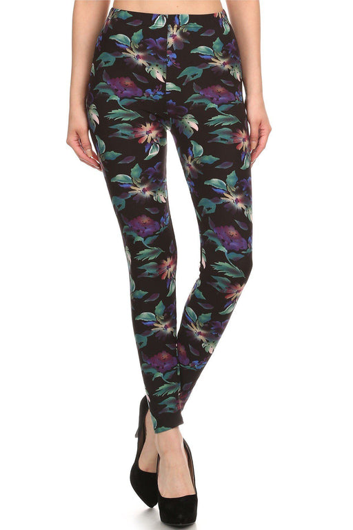 Floral Print, Full Length Leggings In A Slim Fitting Style With A Banded High Waist Floral Print, Full Length Leggings In A Slim Fitting Style With A Banded High Waist - M&R CORNER M&R CORNER