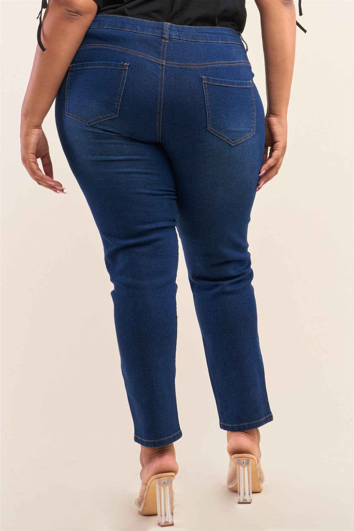 Plus Size Low-mid Rise Straight Cut Denim Pants Plus Size Low-mid Rise Straight Cut Denim Pants - M&R CORNER M&R CORNER