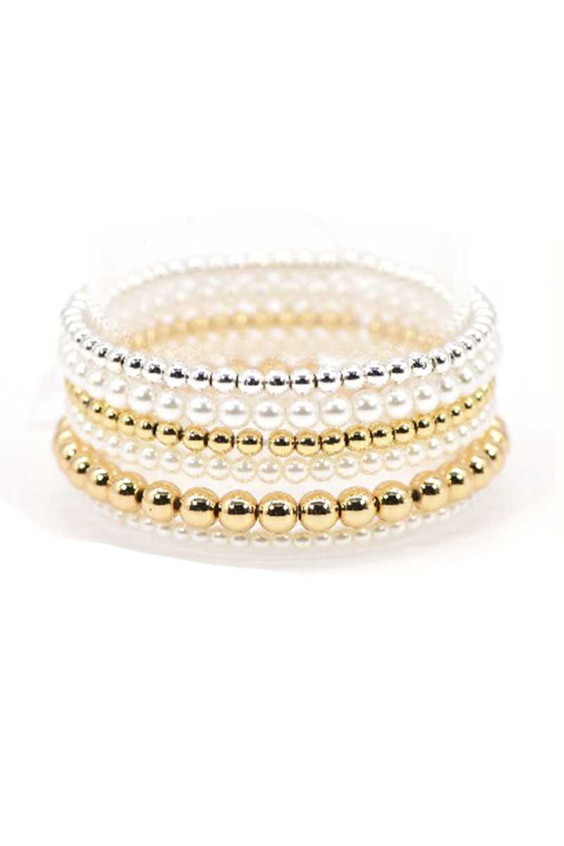 <transcy>Bracelet Extensible Perles Et Boules Métalliques</transcy>