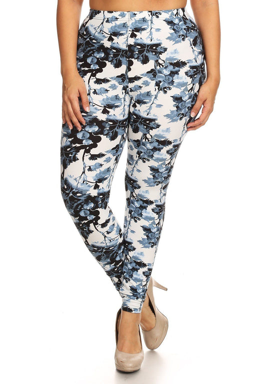 Plus Size Floral Print, Full Length Leggings In A Slim Fitting Style With A Banded High Waist Plus Size Floral Print, Full Length Leggings In A Slim Fitting Style With A Banded High Waist - M&R CORNER M&R CORNER