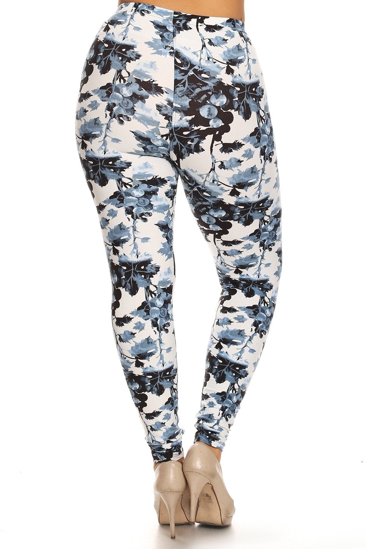 Plus Size Floral Print, Full Length Leggings In A Slim Fitting Style With A Banded High Waist Plus Size Floral Print, Full Length Leggings In A Slim Fitting Style With A Banded High Waist - M&R CORNER M&R CORNER