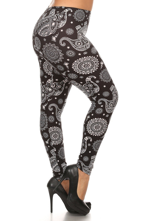 Plus Size Elephant Print, Full Length Leggings In A Slim Fitting Style With A Banded High Waist Plus Size Elephant Print, Full Length Leggings In A Slim Fitting Style With A Banded High Waist - M&R CORNER M&R CORNER