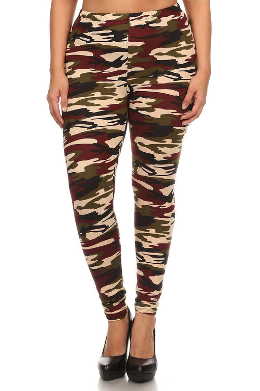 Plus Size Army Print, Banded, Full Length Leggings In A Fitted Style With A High Waist Plus Size Army Print, Banded, Full Length Leggings In A Fitted Style With A High Waist - M&R CORNER M&R CORNER