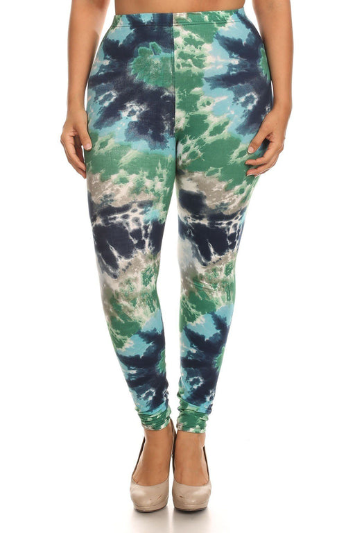 Plus Size Tie Dye Print, Full Length Leggings In A Fitted Style With A Banded High Waist Plus Size Tie Dye Print, Full Length Leggings In A Fitted Style With A Banded High Waist - M&R CORNER M&R CORNER