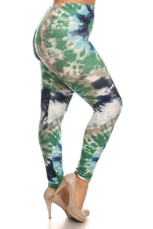 Plus Size Tie Dye Print, Full Length Leggings In A Fitted Style With A Banded High Waist Plus Size Tie Dye Print, Full Length Leggings In A Fitted Style With A Banded High Waist - M&R CORNER M&R CORNER
