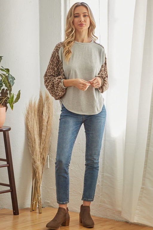 Leopard Solid Long Sleeve Top Leopard Solid Long Sleeve Top - M&R CORNER M&R CORNER
