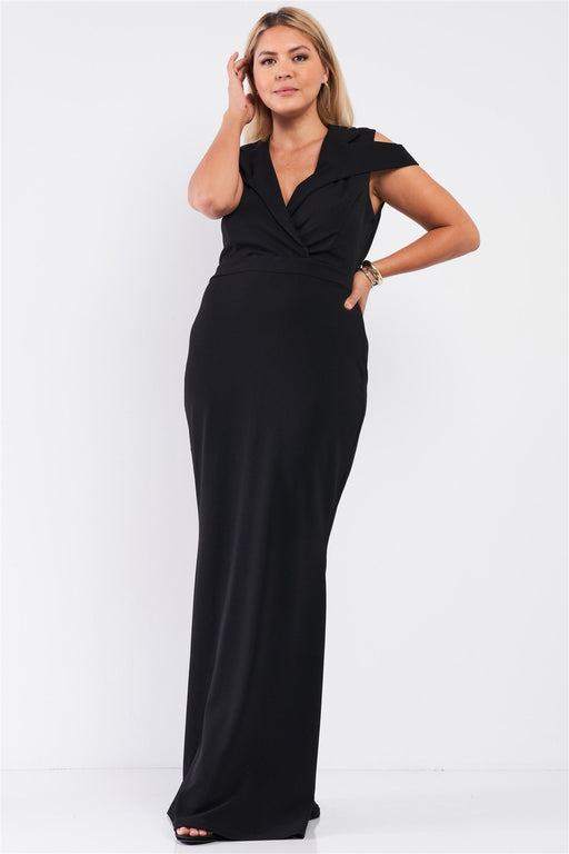 Collared Plunging V-neck Maxi Dress Collared Plunging V-neck Maxi Dress - M&R CORNER M&R CORNER 1XL